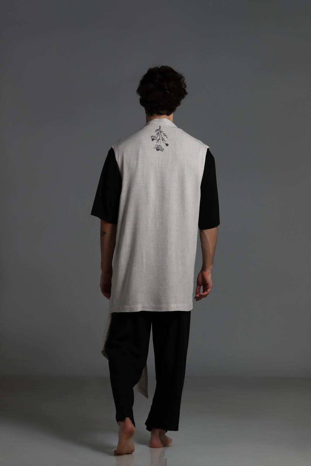 Linen vest with overlapping detail