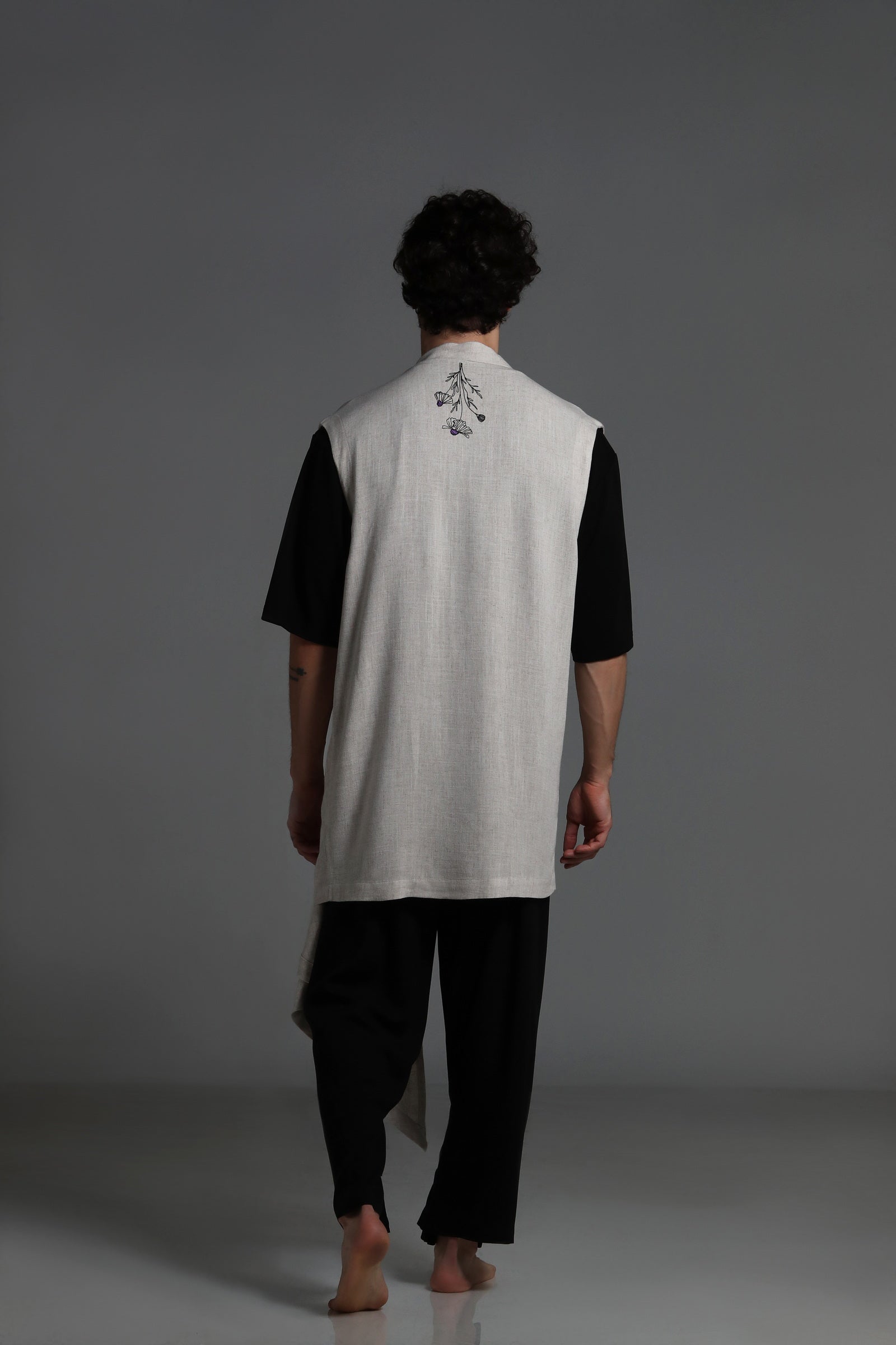 Linen vest with overlapping detail