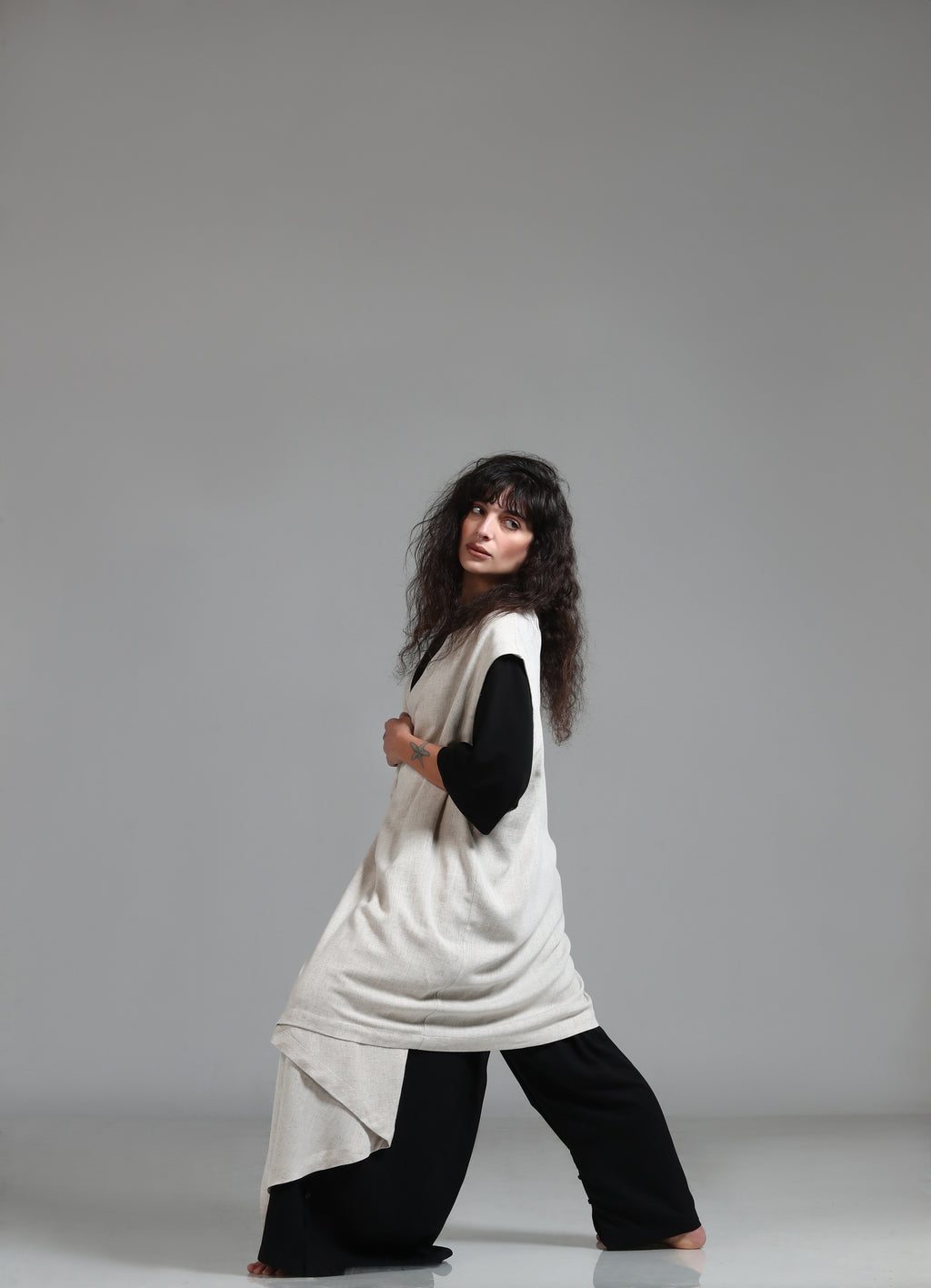 Linen vest with overlapping detail