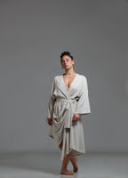 Draped detail long linen kimono