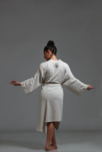 Draped detail long linen kimono