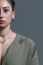 Assymetrical linen blend off-center kimono