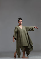 Assymetrical linen blend off-center kimono