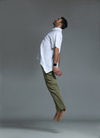 Cotton shirt with offset button tab