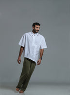 Cotton shirt with offset button tab