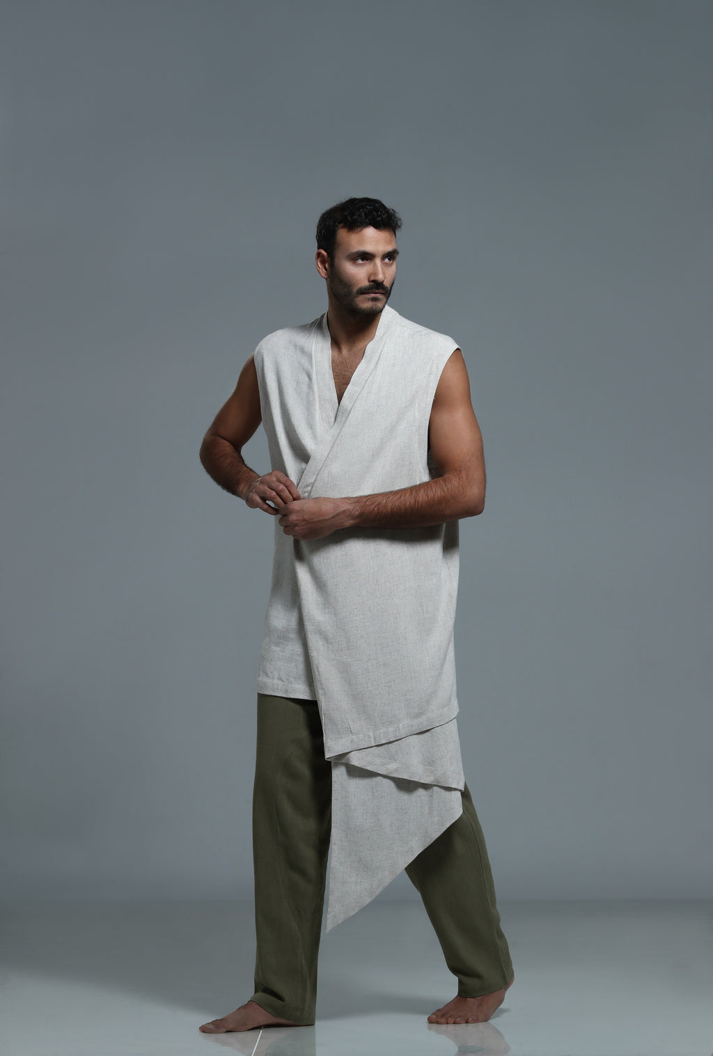 Linen vest with overlapping detail